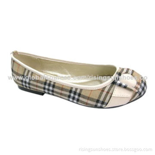 Women's trendy flat casual shoes, check-print fabric upper with PU tape at toe, various colors/sizesNew
